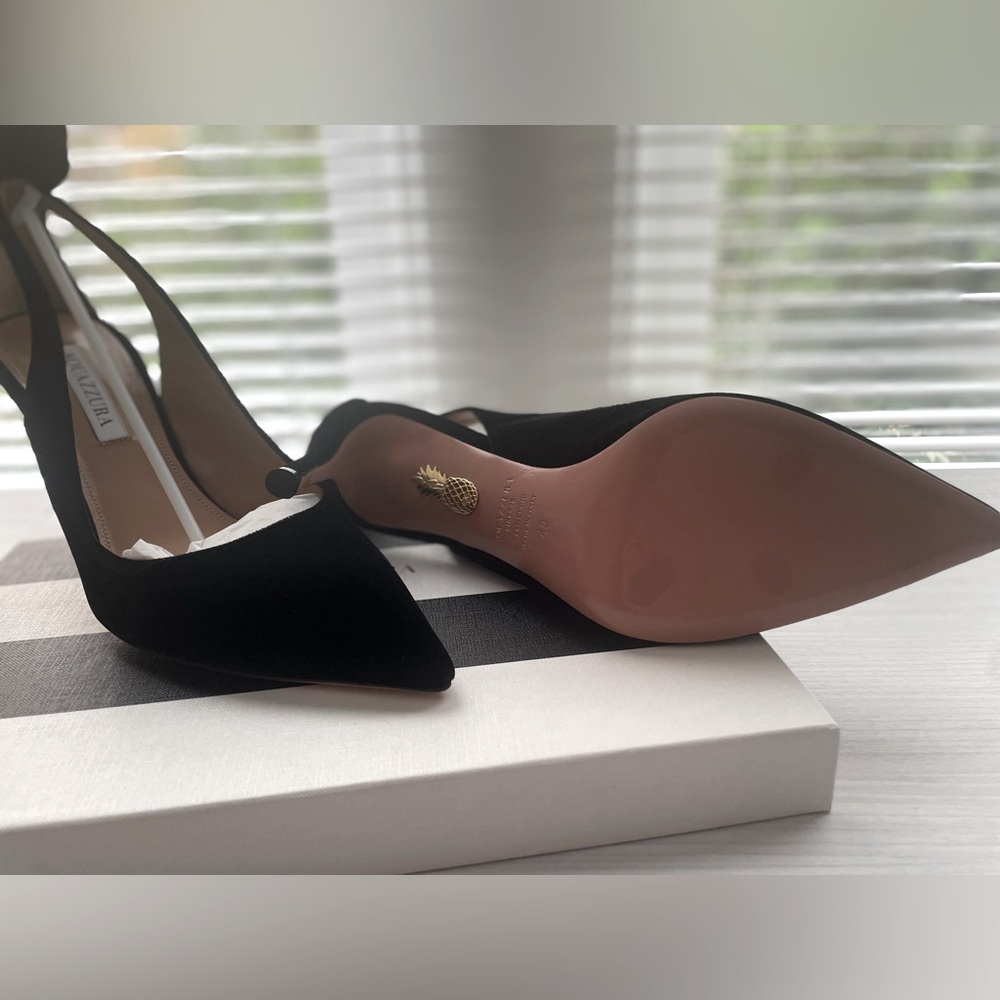 New! Aquazurra Black Suede Bow Tie Pump 85 Heel Shoes Size 10/40 - Picture 5 of 14